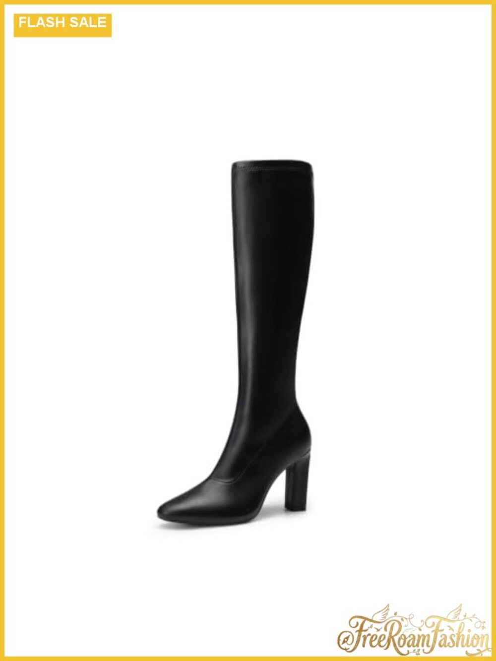 Women's Faux Leather Knee High Chunky Heel Boots with Side Zip